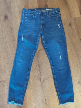 GAP Women's Dark Blue Skinny Jeans with Distressed Details